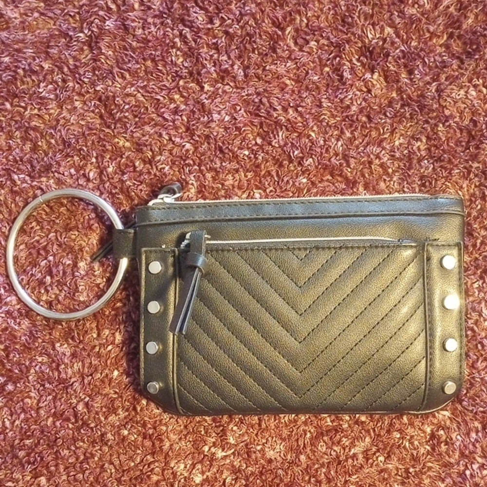 Black Quilted Wristlet with Silver Accents